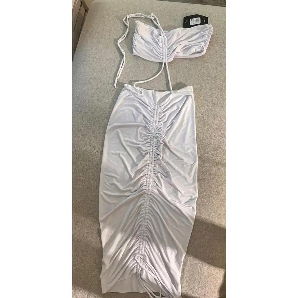 ✨ Fashion Nova “It’s The Weekend” Halter Midi Dress – White – Size S ✨